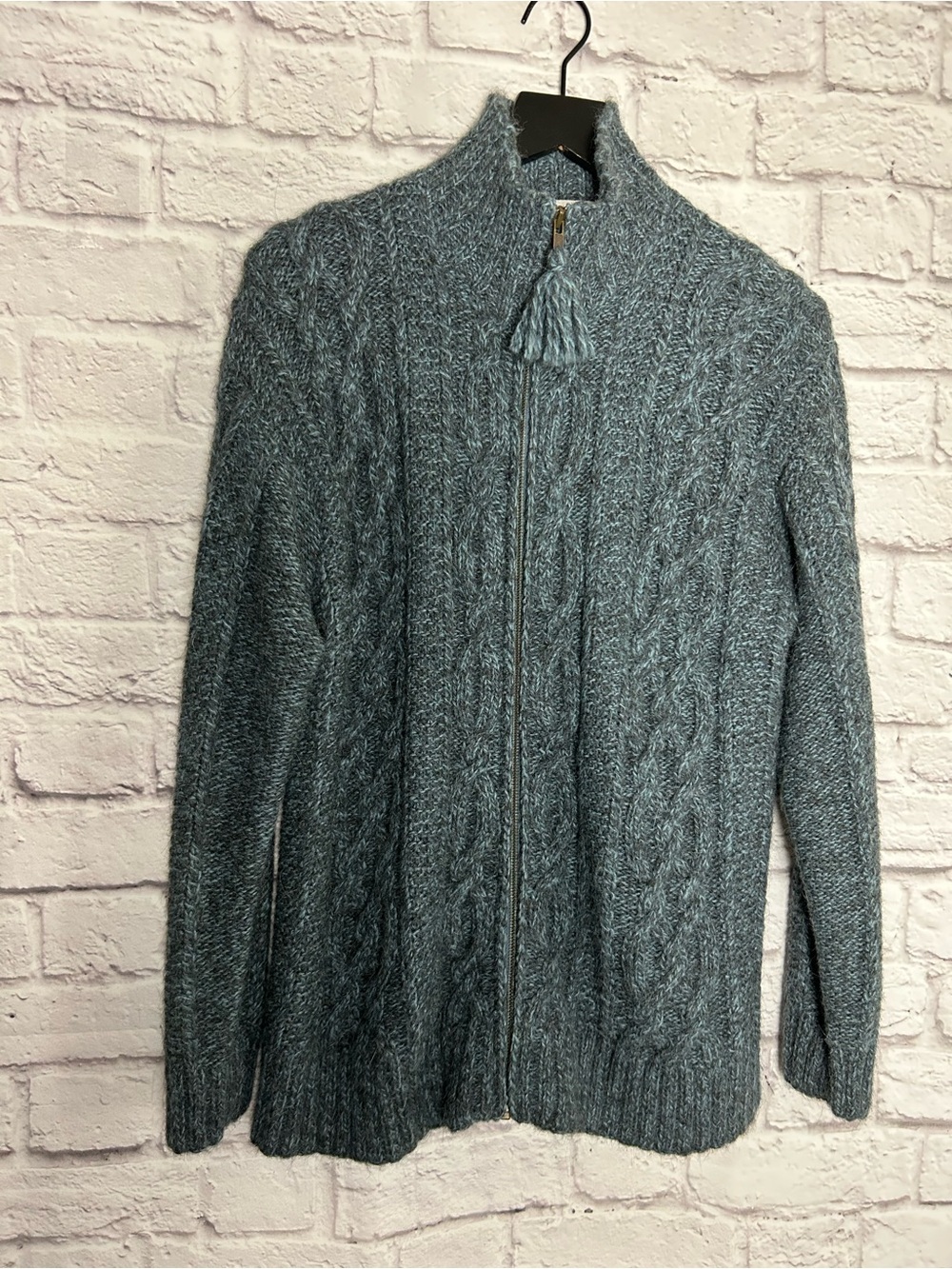 Vintage Hand Knit Wool Mohair Blend Cable Knit Cardigan Sweater Size Medium